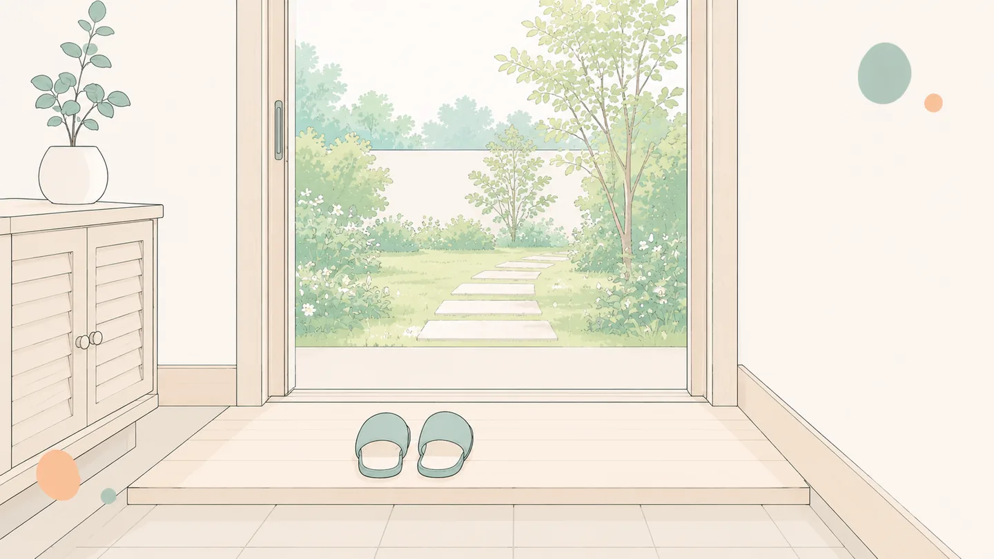 畳の部屋から見た網戸